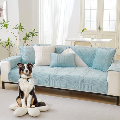 Housse de canapé sectionnel d'angle bleu 90x120 cm antidérapante