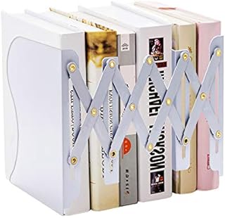 MDHAND Expandable Metal Bookends, Heavy Duty Desktop Book Holder, Desk Organizer and Accessories for Shelves Kids Children Office School Library, Extends up to 19 inches (White)