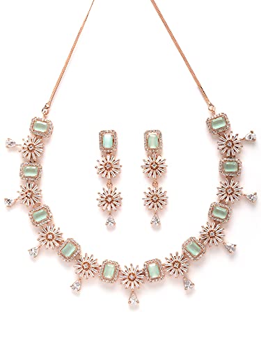 Image of Karatcart Silver Tone Green American Diamond Studded Necklace Set for Women