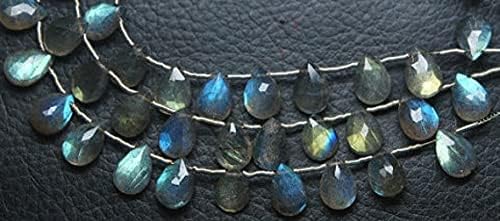 Labradorite Blue Flash Super Finest Faceted Pear Briolettes Size 10x14 mm apprx 8 Inch Strand