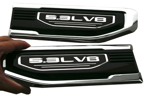 Image of Pair New 5.3L V8 Vent Emblems Kit 3D Driver Passenger Side Badge Compatible with 2019-2026 GMC Sierra GM 85160715 86532094 (5.3L V8-Chrome)