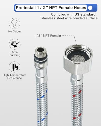 Heymytap High Flow Gold Bathtub Faucet, Brass Bath Tub Faucet Set 3 Hole Roman Tub Faucets Deck Mounted Bathtub Faucet Set 2 Handle 1/2 Inch Npt Female Cartridge Spout Reach 5.3Inch thumb #8