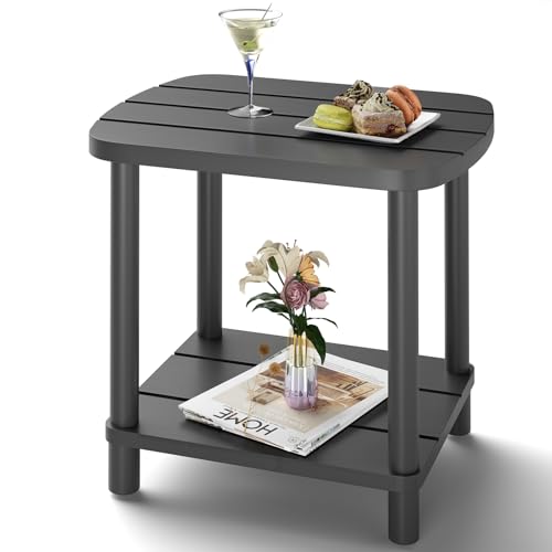 LEJANEOYE Outdoor Side Table, Adirondack Outdoor Patio Table, Bamboo Small Patio End Tables for Pool, Porch, Backyard, Bathroom and Indoor. Easy Maintenance & Weather Resistant (Grey, Standard)