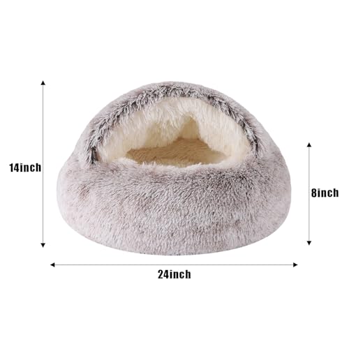Coffee Round Hooded Cat & Dog Bed - Faux Fur Cuddler Cave, Self-Warming Donut Bed, Fits up to 22 lbs Pets (24x24 inch) by KKBDOO - Image 7