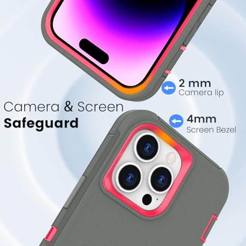 for iPhone 15 Pro Max Case, Dual Layer Shockproof Full Body Cover Military Grade Drop Protection Heavy Duty Protective Phone Case for Apple iPhone 15ProMax 6.7 inch (Grey/Rose) by Ballaber - Image 2