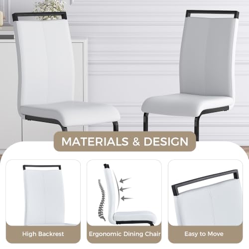 Image of Baysitone Modern Dining Chairs Set of 4, Side Dining Room Chairs with Black Frame, Kitchen Chairs with Faux Leather Padded Seat High Back, for Dining, Kitchen, Living Room in White