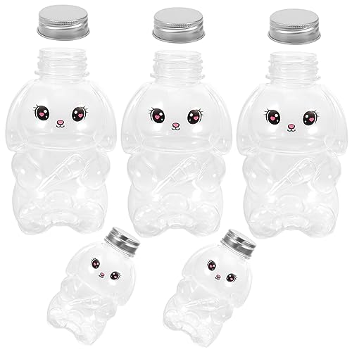 Parliky 5個 透明な特殊形状ウサギボトル ドリンクコンテナ ドリンク容器 プラスチック製の水ボトル 調味料ボトル 蜂蜜の瓶 飲料用包装ボトル かわいい水筒 はちみつ絞りボトル 再利用可能な