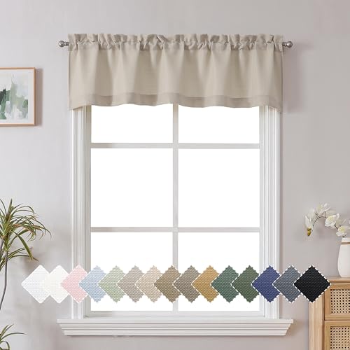 La Mejor Lista de Cenefas Top 5. 46 Chyhomenyc - Cenefa para ventanas, cortina de cocina de lino sintético con textura semitransparente, con bolsillo para barra, cenefa para baño, lavadero, sótano, 60 x 14...