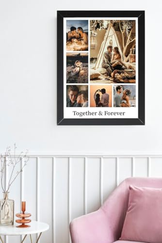 Image of Wood Customized 6 Image Collage Rectangular Photo Frame with Photo Upload - Personalized Wall Photo Frame with Text & Message for Anniversary, Weddings, Couple Gifts (16x24 Inches), Black