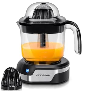 Aigostar Exprimidor de Naranjas Electrico, 40W, 1,2L, Doble Sentido de Giro, 2 Conos Desmontables y Cubierta Antipolvo, Apto para Lavavajillas, Exprimidor Electrico Negro, Juicy