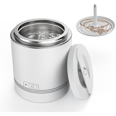 LifeBasis Jewelry Cleaner, Professional Ultrasonic Cleaning Machine 7.4 OZ (220ML) 42kHz Ultrasonic Retainer Cleaner Machine for Denture Retainer Aligner Jewelry Coins - White Cover