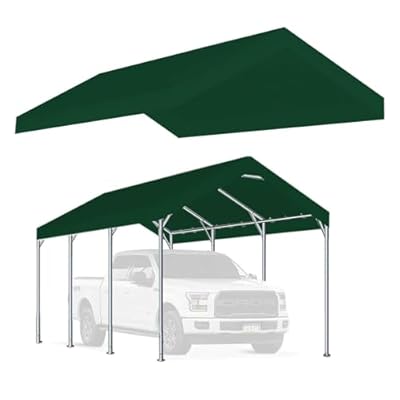 Vanteriam 10'x20' Upgraded Carport Replacement Top Canopy Cover for Car Garage Shelter Tent Party Tent with Ball Bungees Green (Only Top Cover, Frame is not Included)