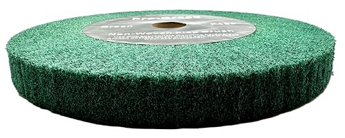 Image of 10 inch x 1 inch Green P180 Non-Woven Bench Grinder Polishing Burnishing Satin Finishing Flap Brush Wheel for Aluminum Copper Metal Golf Club Refurb, Compatible for 1 /2 inch, 5 /8 inch, 3 /4 inch, 1-1 /4 inch Shaft