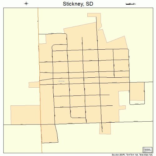 Large Street & Road Map of Stickney, South Dakota SD Printed poster