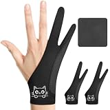 Cute Kitty Digital Drawing Glove: 3-Layer Palm Rejection, Two-Finger Artist Glove for Drawing Tablet, iPad, Paper Sketching, Fits Left and Right Hand(2 Pack, Large)