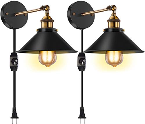 Licperron Vintage Style Wall Sconce Plug in E26 E27 Edison Antique 240 Degree Adjustable Industrial Wall Light with On/Off Switch for Restaurants Bathroom Dining Room Kitchen Bedroom 2 Pack #1