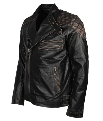 Hide & Seek Men’s Skull Embossed Diamond Quilted Skeleton Biker Distressed Vintage Motorcycle Leather Jacket3