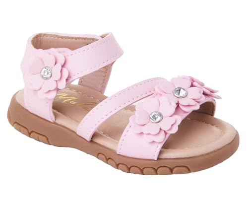 Girls’ Floral Sandal Shoes with Rhinestones, Anti-Slip Open Toe Summer Communion Sandals