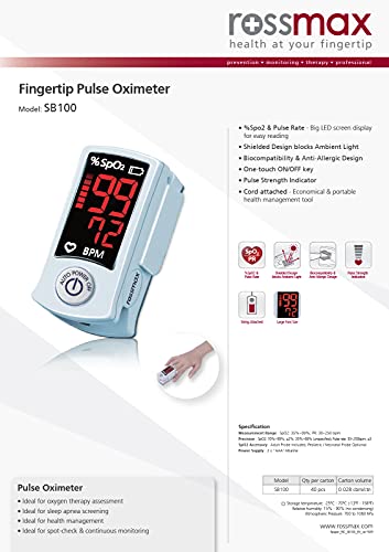 Image of Rossmax SB100 Fingertip Pulse Oximeter With Pulse Rate Strength Indicator, Sp02 and Pulse Rate Black-Red (Black)