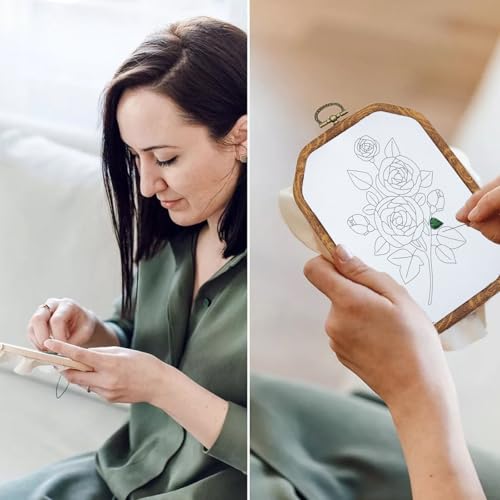 Image of ORIGACH 4 Set Embroidery Kit for Beginners Adults, DIY Flowers Embroidery Starter Kit with Stamped Patterns Instructions Embroidery Hoop Needles Threads for Crafting