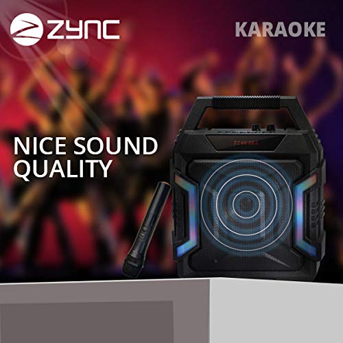 Image of Zync Karaoke 32W Bluetooth Wireless Speaker with Wireless Microphone, RGB LED Lights, Portable Party Speaker, FM Radio, USB, AUX Input, Rechargeable Battery, Deep Bass Sound for Home & Outdoor