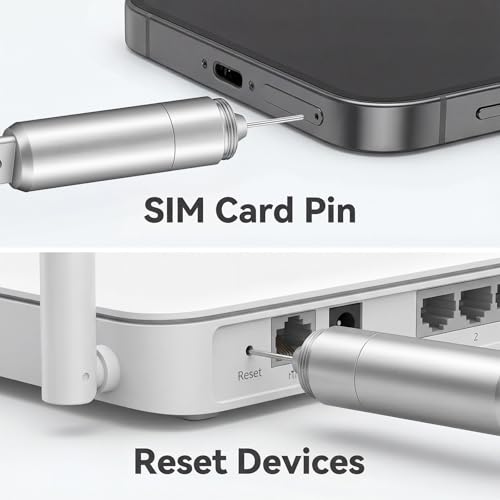 ElevateTech SIM Card Removal Tool with Cleaning Brush 2 in 1 Portable Keyring Keychain Pins Reset Needle Opener Cleaning Pen for All Cell Phones Silver