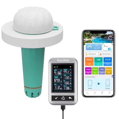 kactoily New Digital Pool Water Tester with App, Smart Pool Monitor for Chlorine, pH, Salinity, ORP,...