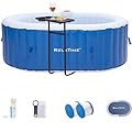 Oval Inflatable Portable Hot Tub 75x47Inch, 2 Person Outdoor Air Jet Spa Blow Up Hottubs with 100 Bubble Jets and Built in Heater Pump, Side Table, 2 Non-Slip Spa Seat, Blue