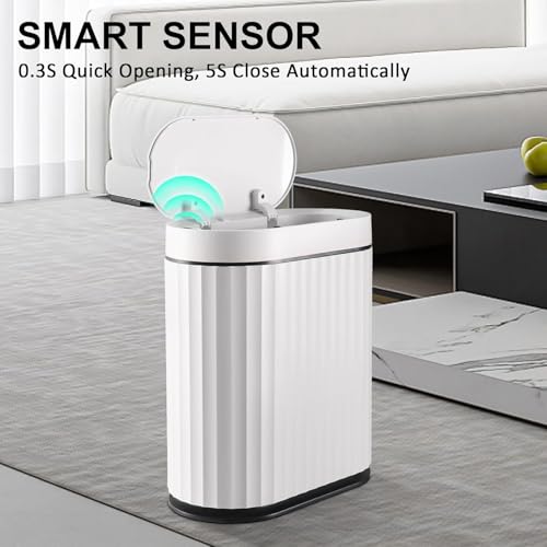 Image of jinligogo ELPHECO Plastic Touchless Trash Can, Small, Gold, Motion-Sensor, Rectangular, Bathroom, Bedroom, Kitchen, Office (White Black, 2 Gallons)
