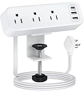 PAEWOK 3 Outlet Desk Clamp Power Strip with USB C, White Flat Plug Desktop Edge Power Strip, Desk...