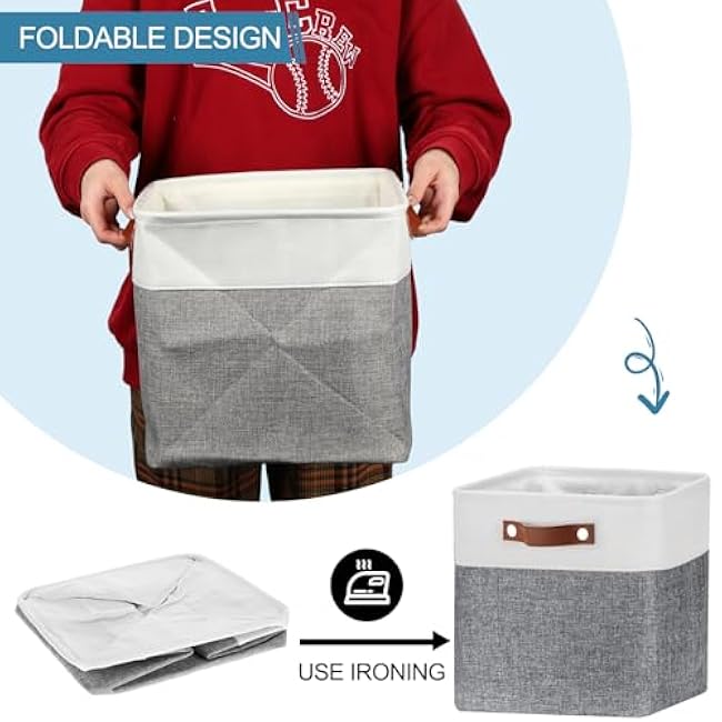 Uiifan 8 Pack 12 x 12 x 12 Inch Large Storage Baskets Collapsible Fabric Storage Cubes Bins with Handles for Shelves Closets Nursery Home Clothes Toys Organizers, Gray