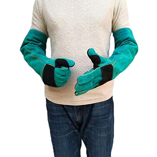 Preisvergleich Produktbild Anti-Biss-Handschuh, Honrik Sicherheitsbisshandschuhe Ultra lange grüne Leder Haustiere Ergreifen beißen Schutzhandschuhe Verdicken Training Zähmen Schlangen Haustierhandhabung Hund