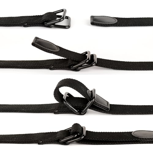 Plus Size 39-75'' Mens Belt Double Ring Black Canvas Webbing Cloth Belt4