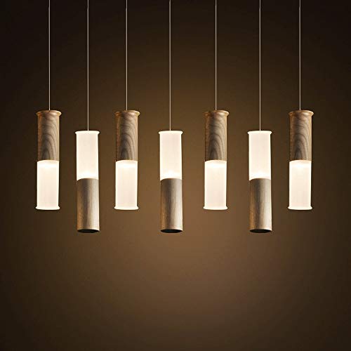 Lustre LED suspendu cylindre luminaire plafond bois et acrylique