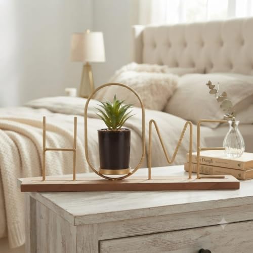Image of Metal Home Letter Decorative Artificial Succulent Plant for Table Top