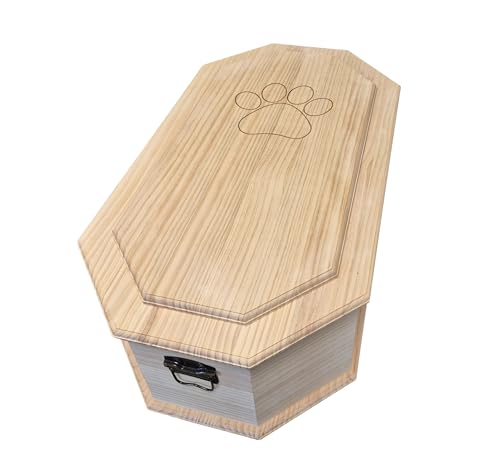 petbye Holz Haustiersarg achteckig Natur belassen – Größe L für kleine Haustiere – Tiersarg mit festem Metallverschluss – Premium-Sarg aus hochwertigem Holz