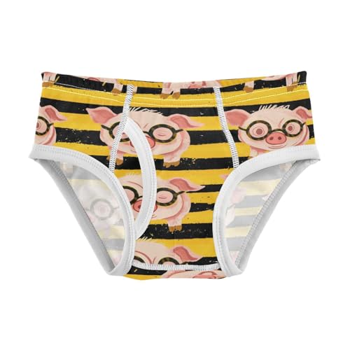 Wusikd Pink Piglets Glasses Boys' Underwear Cotton Yellow Stripes Boys Briefs Soft Toddler Underwear 2T