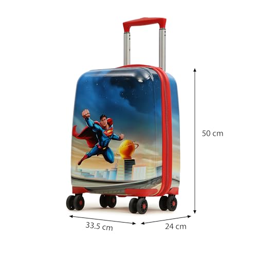 Image of YAYAVAR Superman Kids Trolley Suitcase - 45L | Hard-Sided Printed Cabin Luggage with 8 Wheels, Scratch Resistant, Lightweight Travel Bag (50cm)