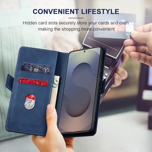 Image of Jasonyu Flip Wallet Case for Samsung Galaxy S25 Ultra,Blue
