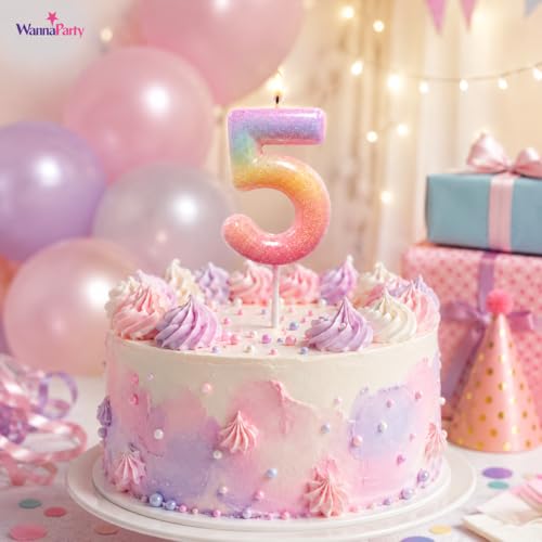 Image of Wanna Party Glitter Colorful 5th Birthday Candle, Number 5 Cake Candle Cake Toppers for Girl Women, Glitter Colorful Themed Party Decorations Supplies Birthday Gifts