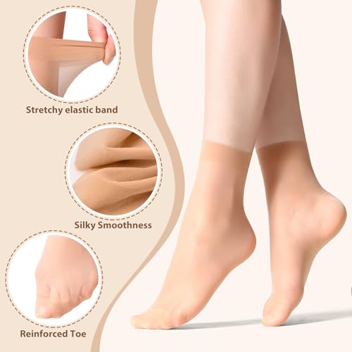 Image of 12 Pairs Women's Ankle High Sheer Socks for Women Nylon Socks Soft Tight Hosiery with Reinforced Toe