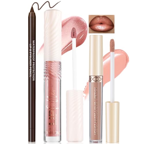 Noerrors 3 in 1 Nude Peach Lip Kit with Beige Liquid Lipstick Hyd...