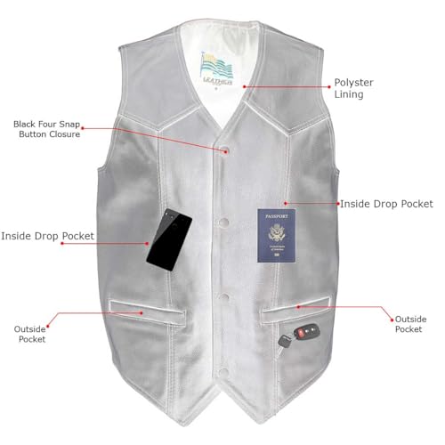 201 Men's Black 'Classy' Leather Motorcycle Rider Vest with Snap Button Closure - Medium2