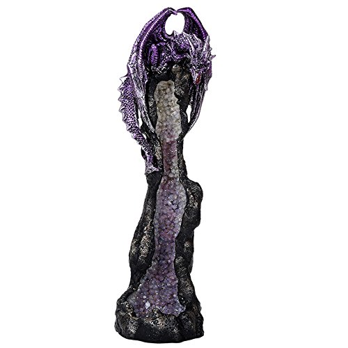 Pacific Giftware Purple Dragon on Geode Rock Gemstone Quartz Stick Incense Burner Medieval Fantasy 10.5 Inch H