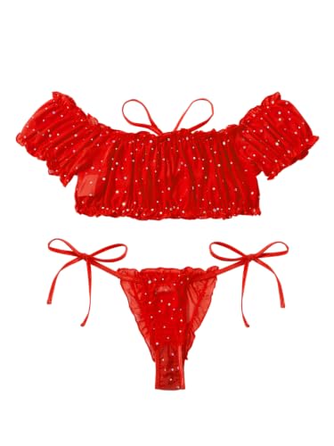 Image of Lilosy Sexy Stretch Ruffle Tie Sheer Mesh Lingerie Set Outfits