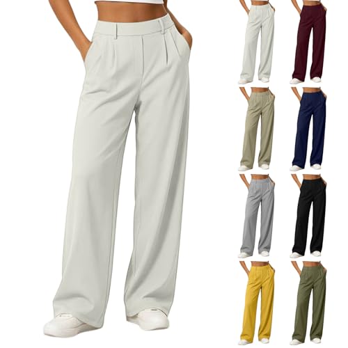 Women's Pants Dress Pants Women High Waisted Wide Leg Pant Front Pleated Drape Wrinkle Casual Office Trendy Work Outfits Trousers Beige L - image 1