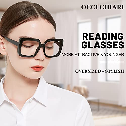 OCCI CHIARI Large Frame Reading Glasses 2.5 Women Trendy Square Oversized Readers 1.0 1.5 2.0 2.5 3.0 3.5 1.25 1.75 2.25 2.75 4.0 (Black, 2.5) by OCCI CHIARI - Image 2