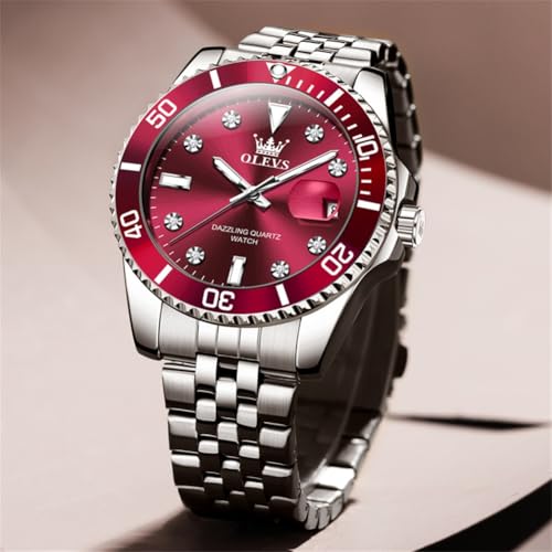 Image of OLEVS Watch for Men Stainless Steel Quartz Business Dress Diamond Large Dial Waterproof Mens Watches with Date Wrist Watch