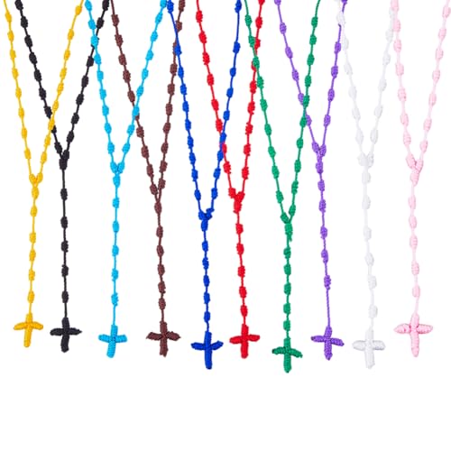 DICOSMETIC Knotted Rosary Necklaces Easter Lightweight Cross Long String Necklace 74cm/29.13 inch Knotted Cord Rope with Cross Braid Rosary Beads Necklace for Men Women