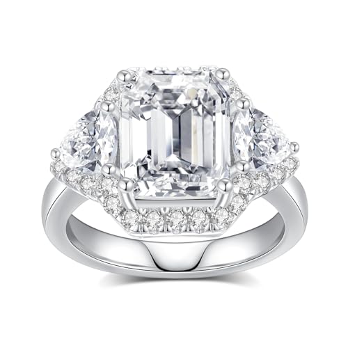 Moissanite Rings for Women Emerald Cut D Color VVS1 Lab Created Diamond Promise Ring S925 Sterling Silver with 18K White Gold Plated Women's Engagement Rings
